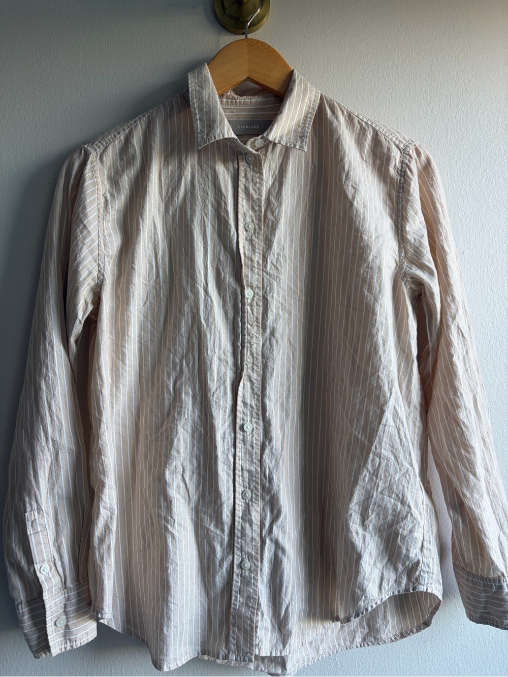 Everlane Women's Pale Beige Stripe Button-Down Shirt